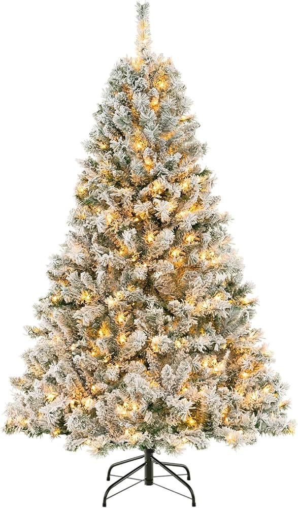 Goplus 3-Minute-Setup Pre-Lit Snow Flocked Christmas Tree, 6ft Artificial Hinged Xmas Tree with 3... | Amazon (CA)