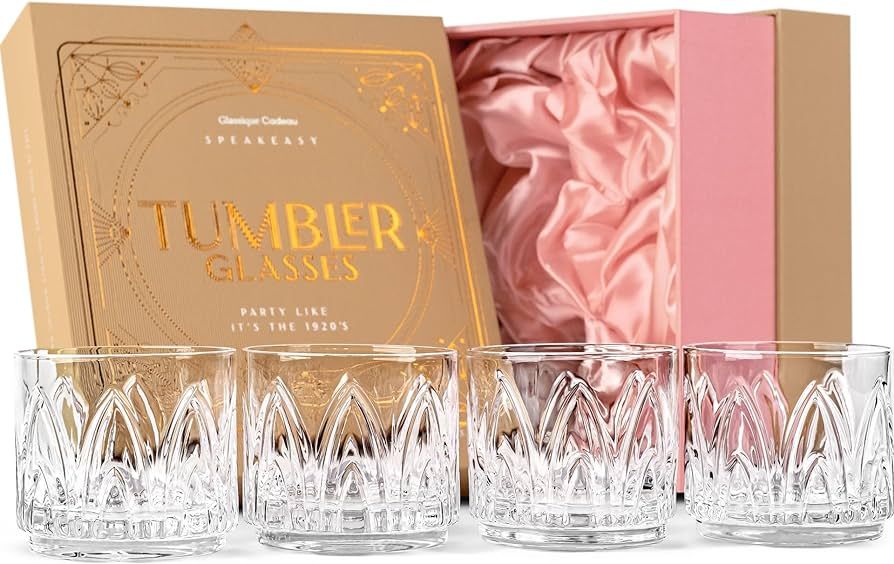 GLASSIQUE CADEAU Vintage Art Deco Crystal Lowball Cocktail Glasses | Set of 4 | 11 oz Short Tumbl... | Amazon (US)