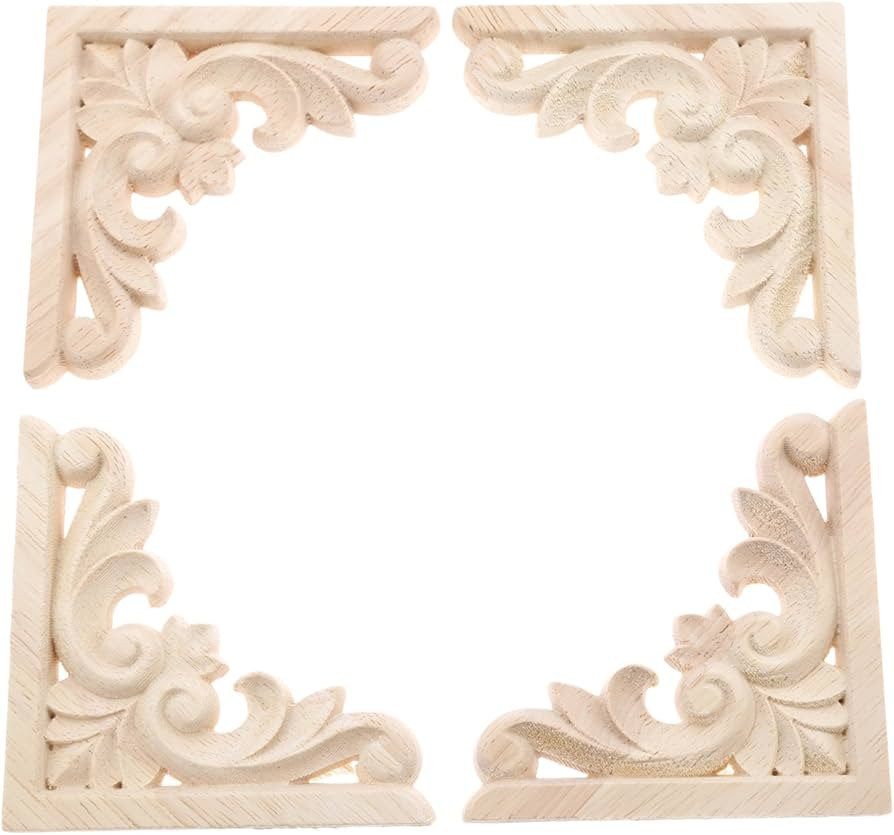 MUXSAM Furniture Applique, 8x8cm/3.15"x3.15", Wood Carved Corner Onlay Unpainted Frame Decal for ... | Amazon (US)