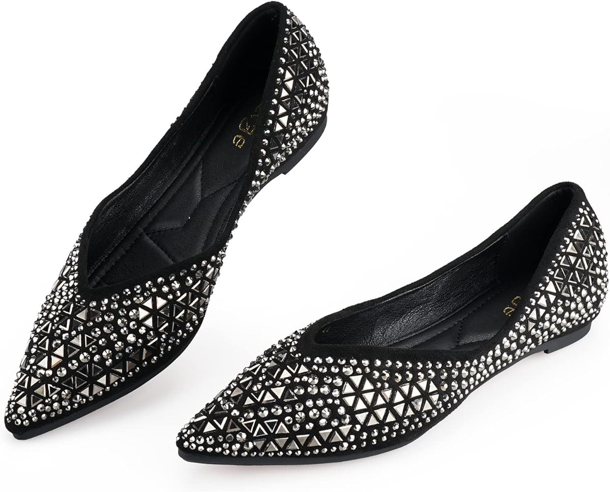 Flats Shoes Women Rhinestone Pointed Head Ballet Flats Comfortable Soft Memory Foam Insole Flat Shoe | Amazon (US)