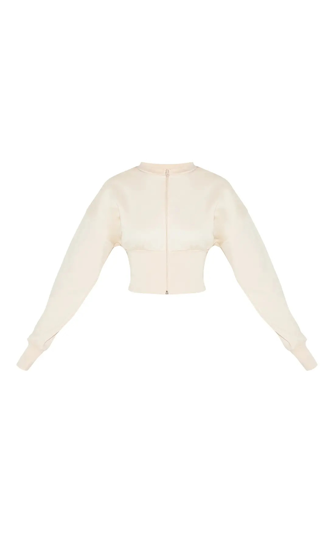 Petite Cream Elasticated Hem Zip Up Sweatshirt | PrettyLittleThing US