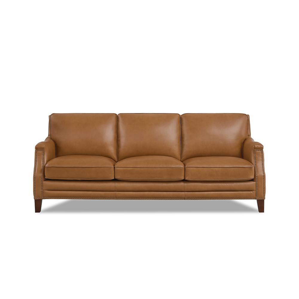 Hydeline Camano 87 in. Square Arm Leather Modern Straight Removable Cushion Sofa in Cognac-CAMANO... | The Home Depot