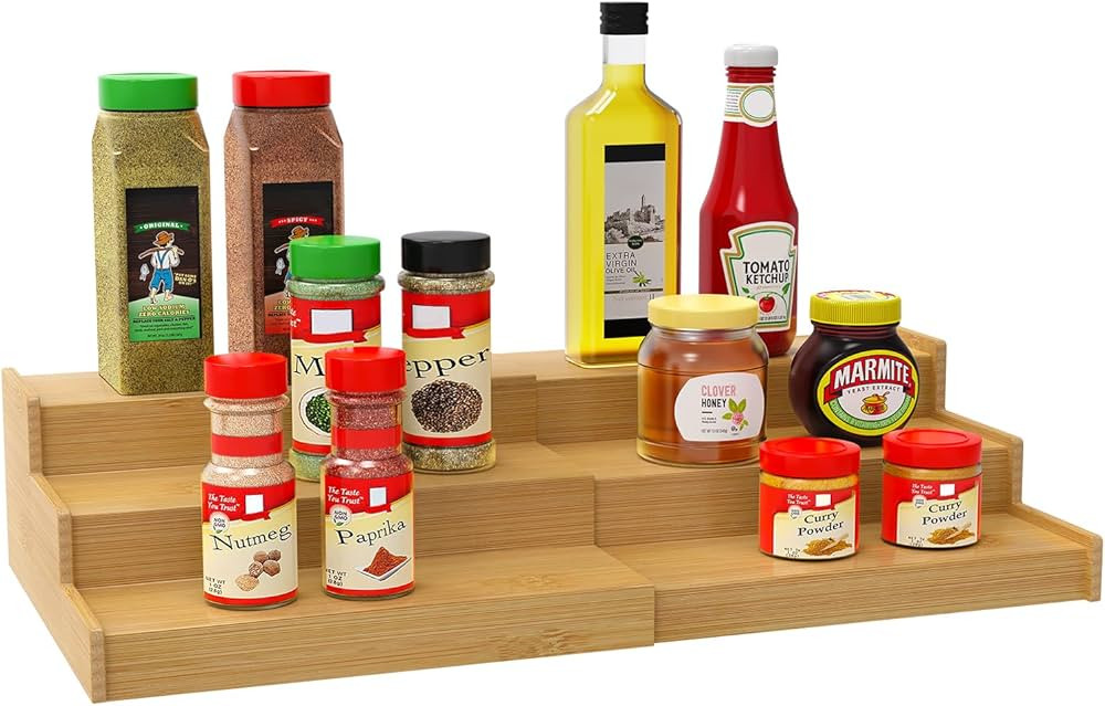 Spice Rack Organizer for Cabinet, 3 Tier Expandable Bamboo Spice Storage, Great for Kitchen Cabin... | Amazon (US)