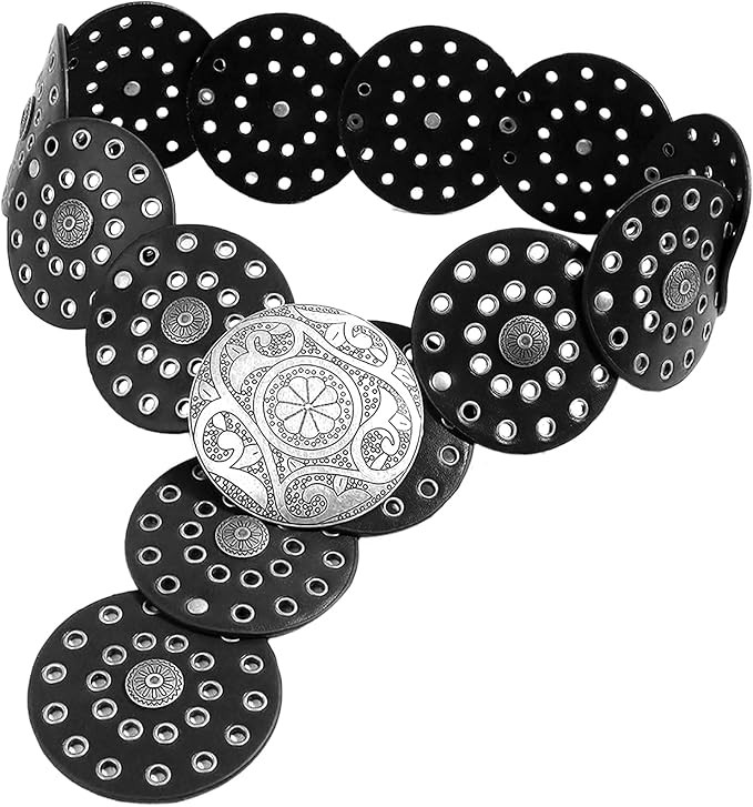Hollow Wide Disc Belt for Women Concho Leather Metal Buckle Boho Belt Cowgirl Vintage Western Chu... | Amazon (US)