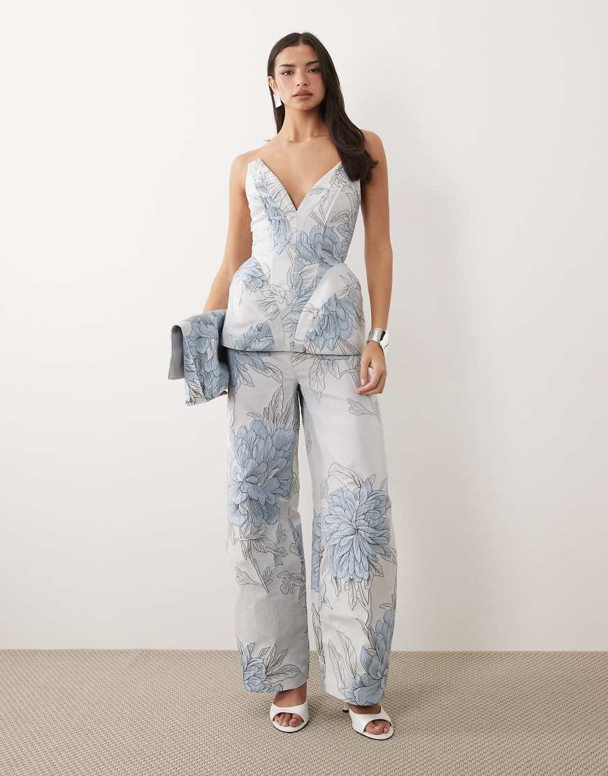 ASOS LUXE jacquard barrel pants in blue floral - part of a set-Multi | ASOS (Global)