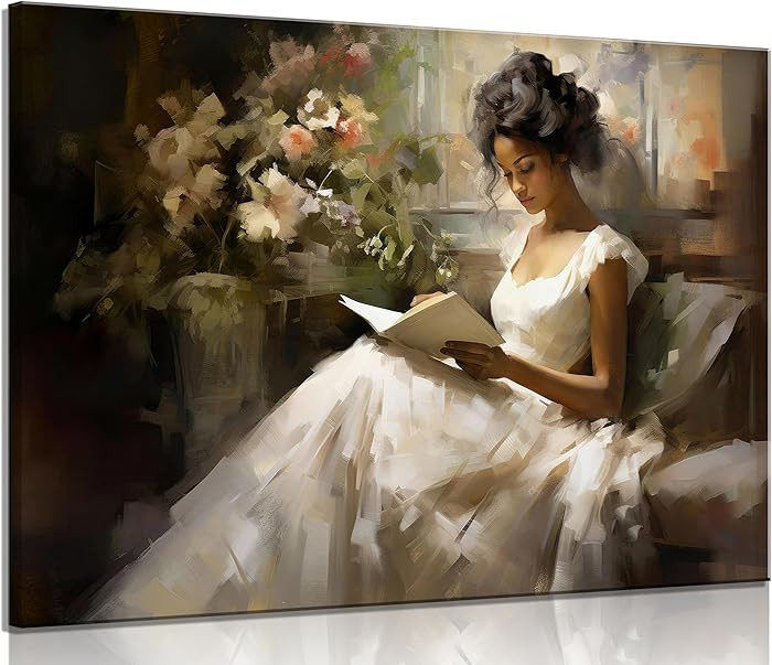 Vintage Black Woman Reading Canvas Wall Art African American Girl Book Reading painting pictures ... | Amazon (US)