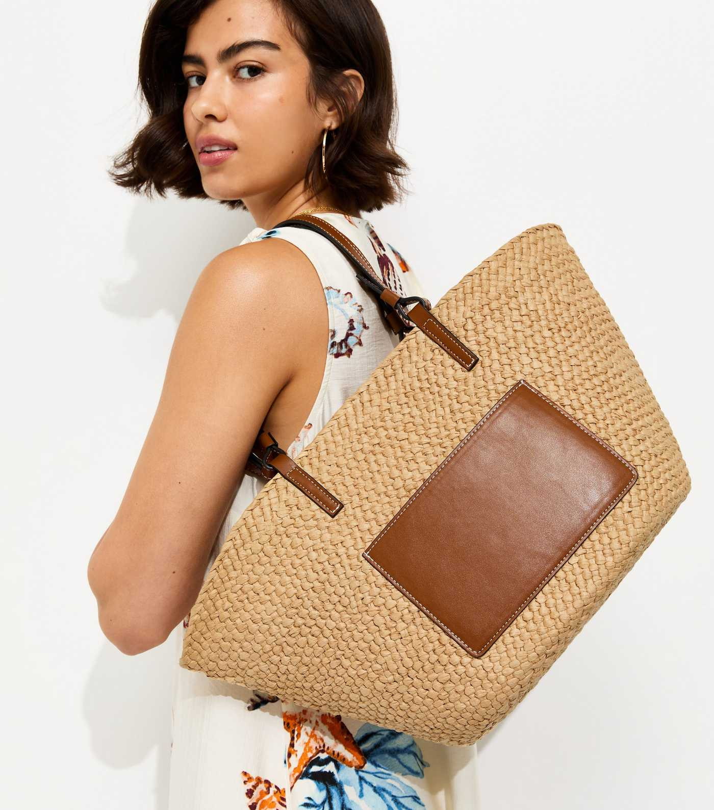 Stone Woven Pocket Straw Basket Bag | New Look | New Look (UK)