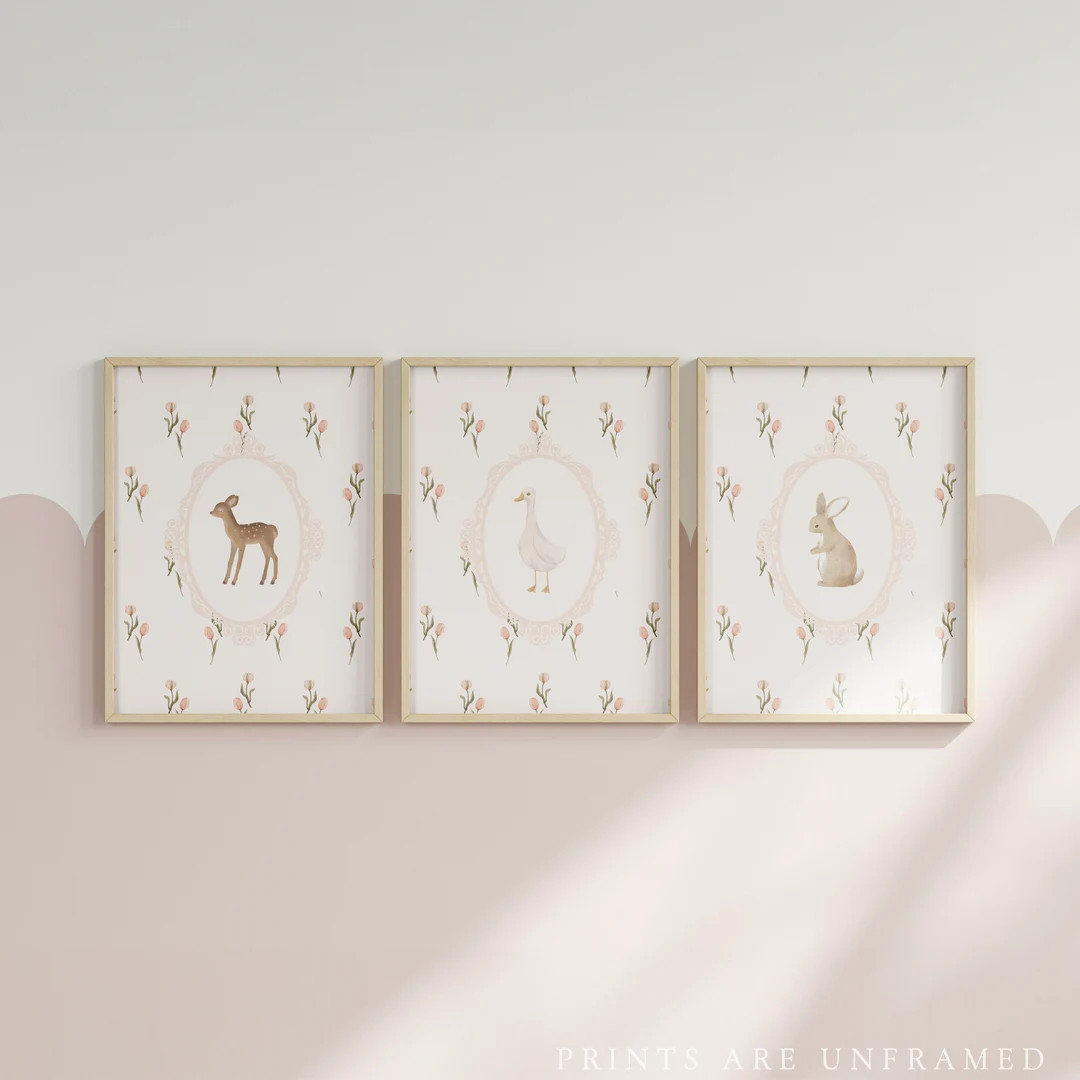 Bunny Nursery Print Set, Duck Nursery Print, Woodland Nursery, Girls Nursery Decor, Vintage Nurse... | Etsy (US)