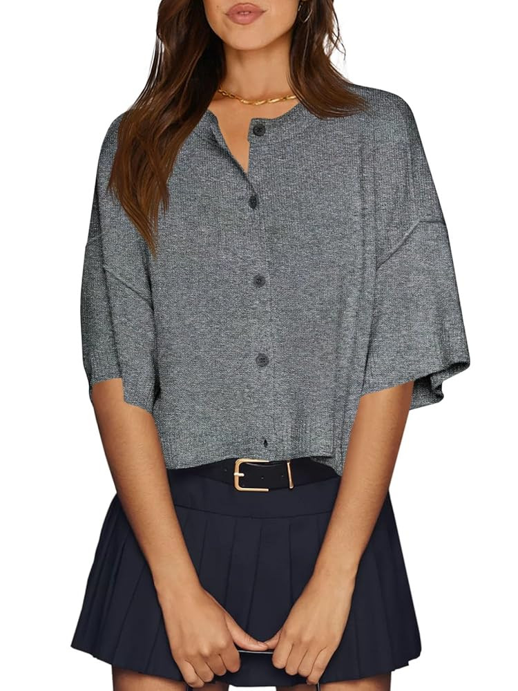 Cicy Bell Womens Half Sleeve Cardigan Sweaters Cropped Button Down Tops Oversized Lightweight Rib... | Amazon (US)