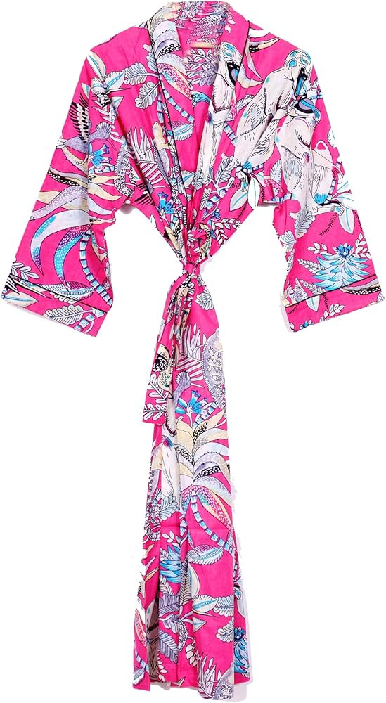 Pure 100% Cotton Robe For Womens Bathrobe Dressing Gown Long sleepwear Free Size Kimono | Amazon (US)