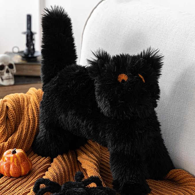 Phantoscope Halloween Scaredy Cat Shaped Throw Pillow, Faux Fur Fluffy Black Cat Halloween Pillow... | Amazon (US)