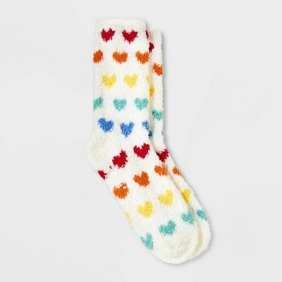 Women's Rainbow Hearts Valentine's Day Cozy Crew Socks - Assorted Colors 4-10 | Target