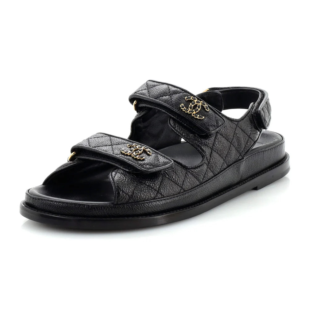 Chanel Women's Velcro Dad Sandals Quilted Leather Black 2836301 | Rebag