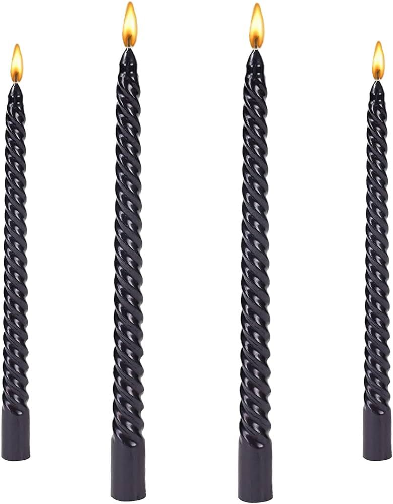 10 inch Black Spiral Candles-Set of 4 - Metallic Taper Spiral Candle - Dripless and Smokeless,Tal... | Amazon (US)