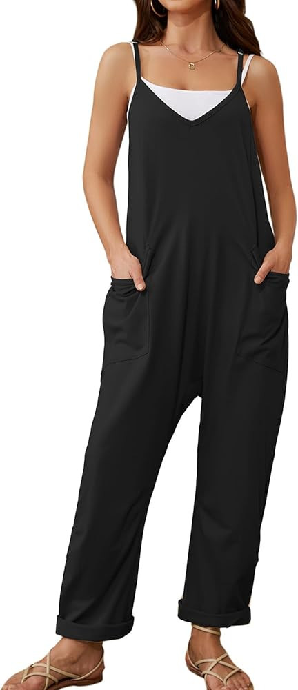 Oleda Womens Cotton Jumpsuit Loose Spaghetti Strap Overalls Casual Baggy Long Pants Rompers with ... | Amazon (CA)