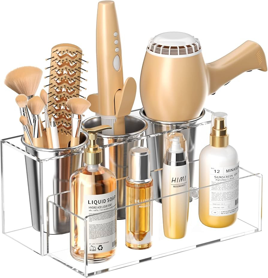 HIIMIEI Hair Tool Organizer, Acrylic Hair Dryer Holder, Bathroom Countertop Blow Dryer Stand Stor... | Amazon (US)
