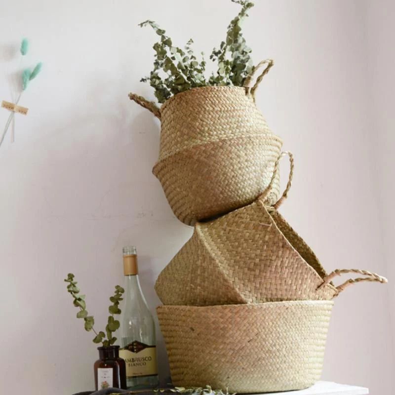Luxsea Home Seagrass Wickerwork Basket Rattan Foldable Hanging Flower Pot Planter Woven Dirty Lau... | Walmart (US)
