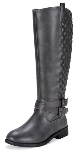 Vepose Women's Knee High Boots, Tall Riding Boots with Low Heel, 949 - Grey, Gray, Size 9.5 US - Buckle and Inside Zip (CJY949 Grey 09.5) | Amazon (US)