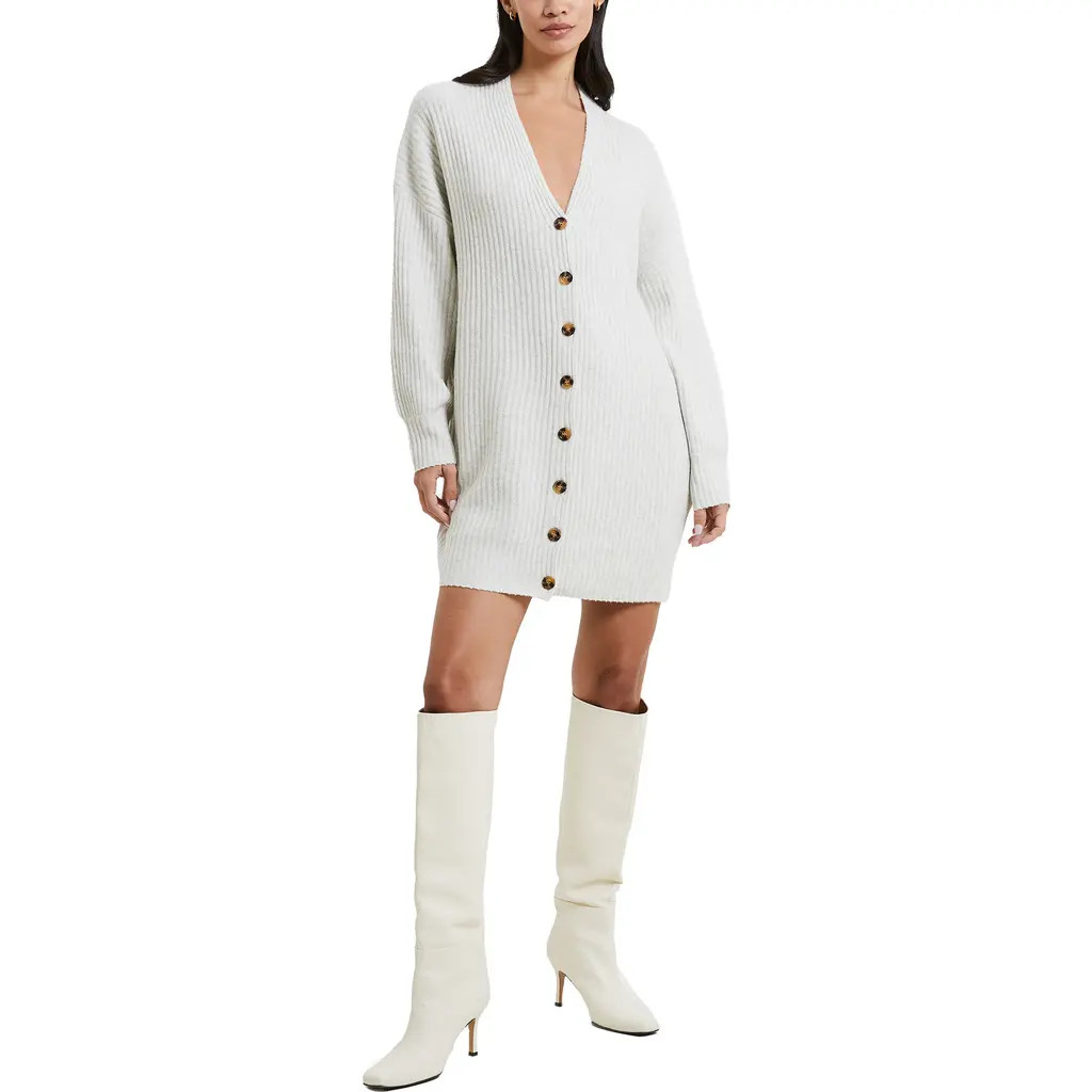 French Connection Babysoft Rib Button Front Long Sleeve Sweater Dress in 24-Lgt Oatmeal Mel at Nordstrom Rack, Size Small | Nordstrom Rack