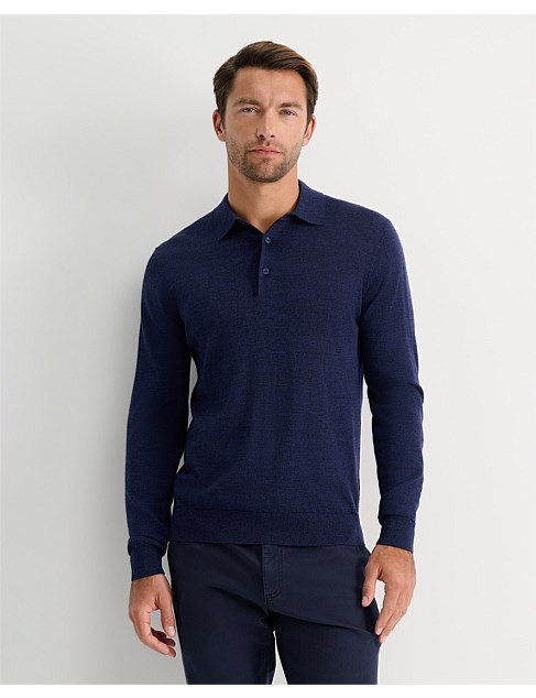 LONG SLEEVE MERINO KNIT POLO | David Jones (Australia & New Zealand)