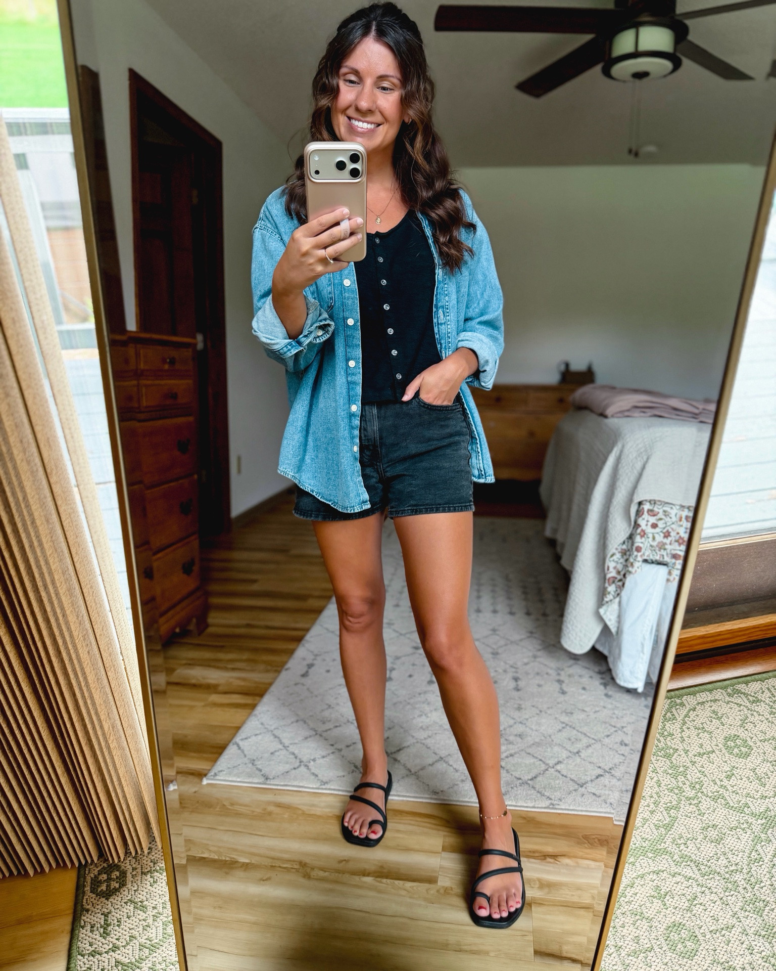 xs in my tee (100% cotton and comes in green and cream too) and Xs in my denim button up. My black denim shorts are older so linked similar! My croc sandals are size 6.

#LTKPetite #LTKgrwm #LTKootd