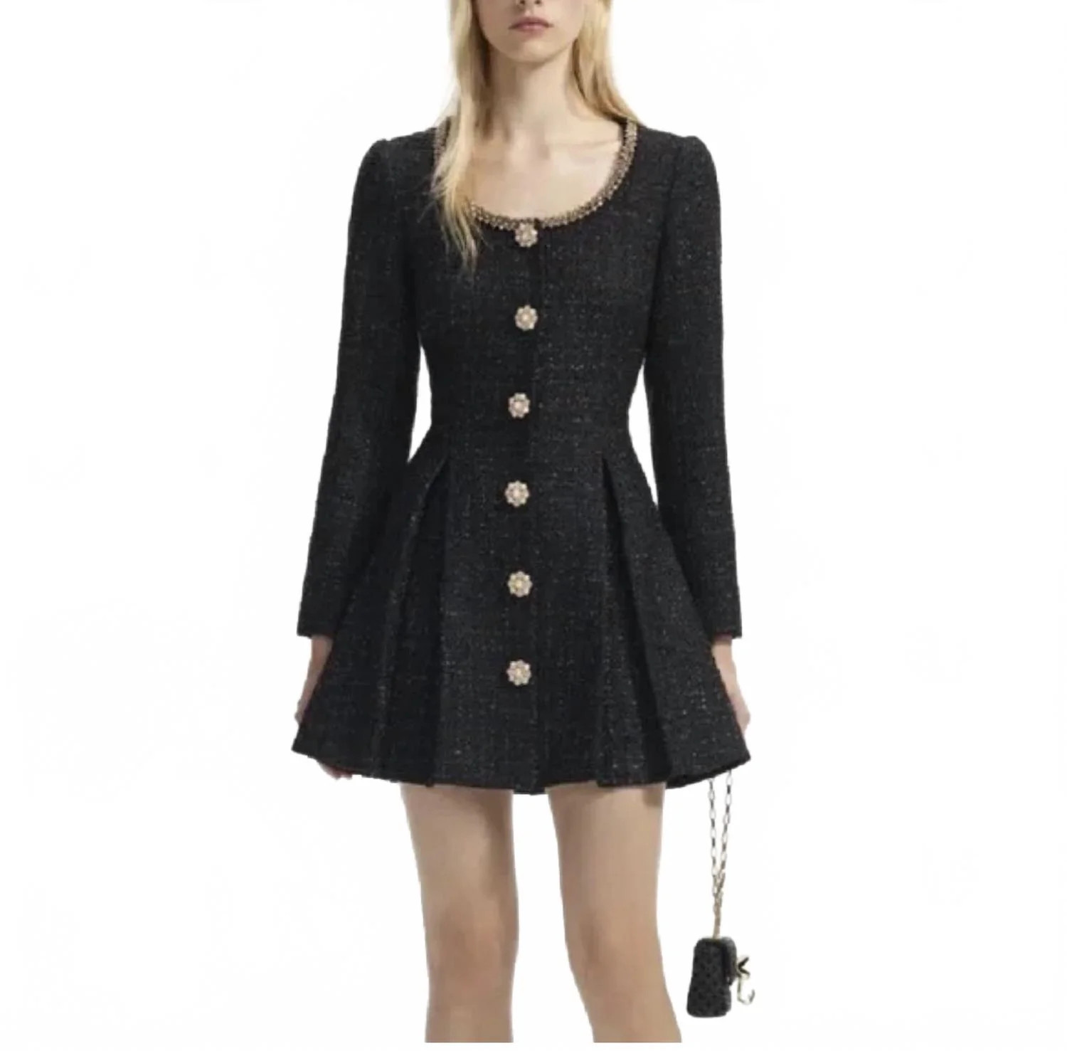 Women's Boucle Mini Dress In Black | Shop Simon