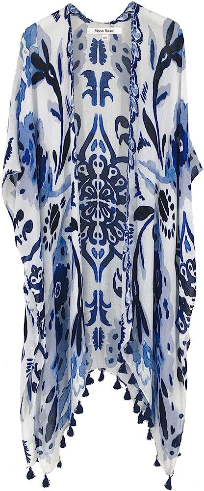 Moss Rose Women's Beach Cover up Swimsuit Kimono Cardigan with Bohemian Floral Print | Amazon (US)