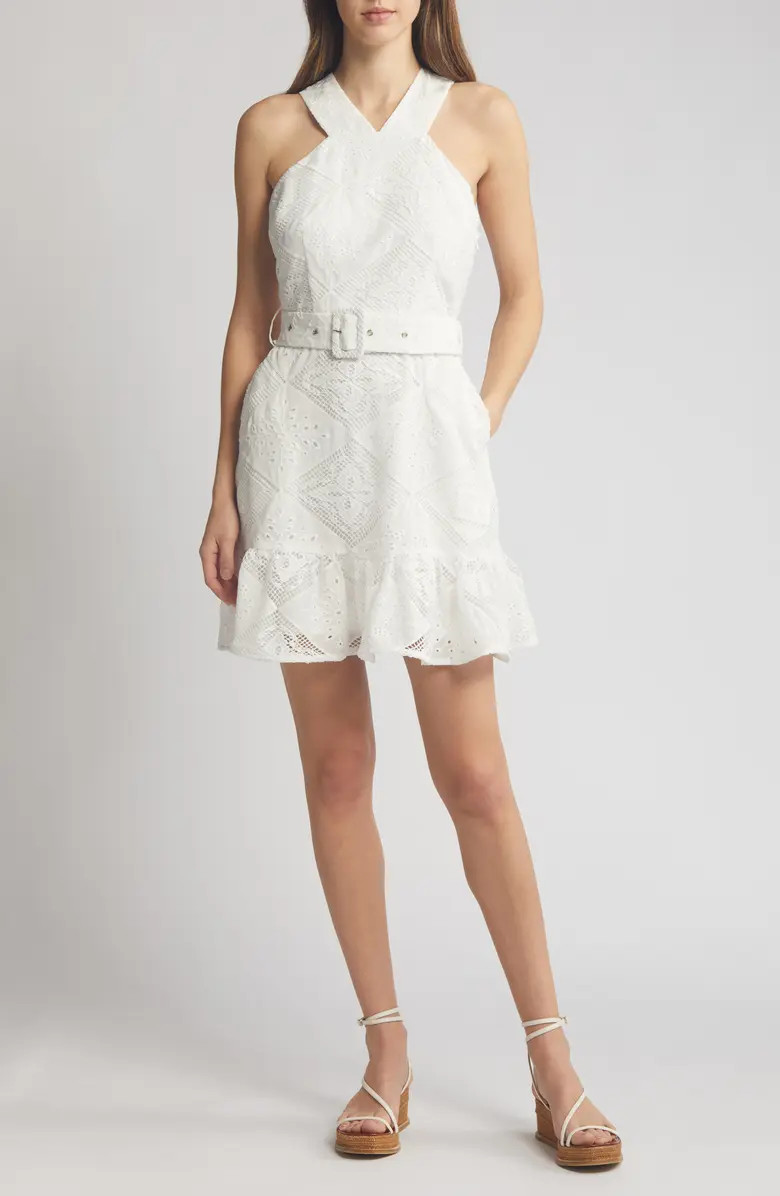 CIEBON Braylee Lace Eyelet Belted Sleeveless Minidress | Nordstrom | Nordstrom