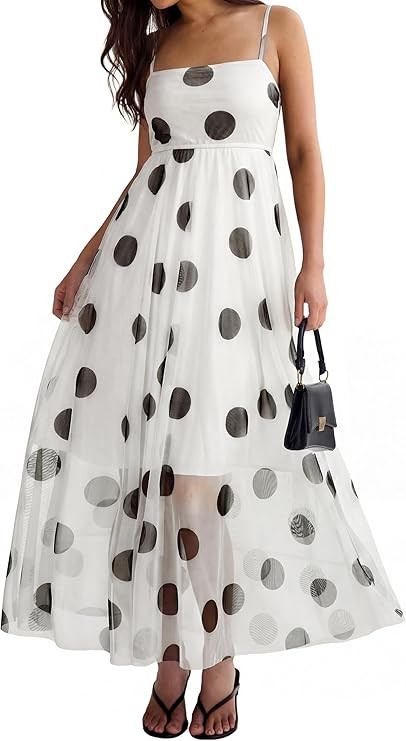 Glamaker Womens Summer Maxi Dress Spaghetti Strap Smocked Backless Mesh Long Flowy Boho Beach Wed... | Amazon (US)