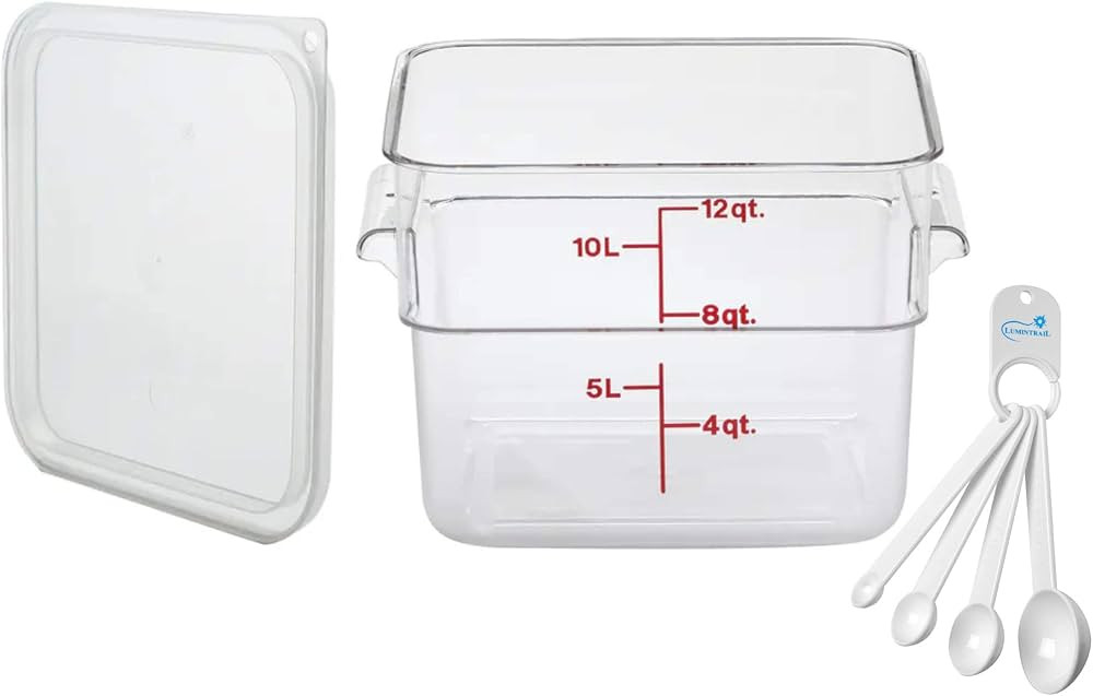 Cambro 12 Qt Square Food Storage Container Clear with Lid Bundle Includes a Measuring Spoon Set | Amazon (US)