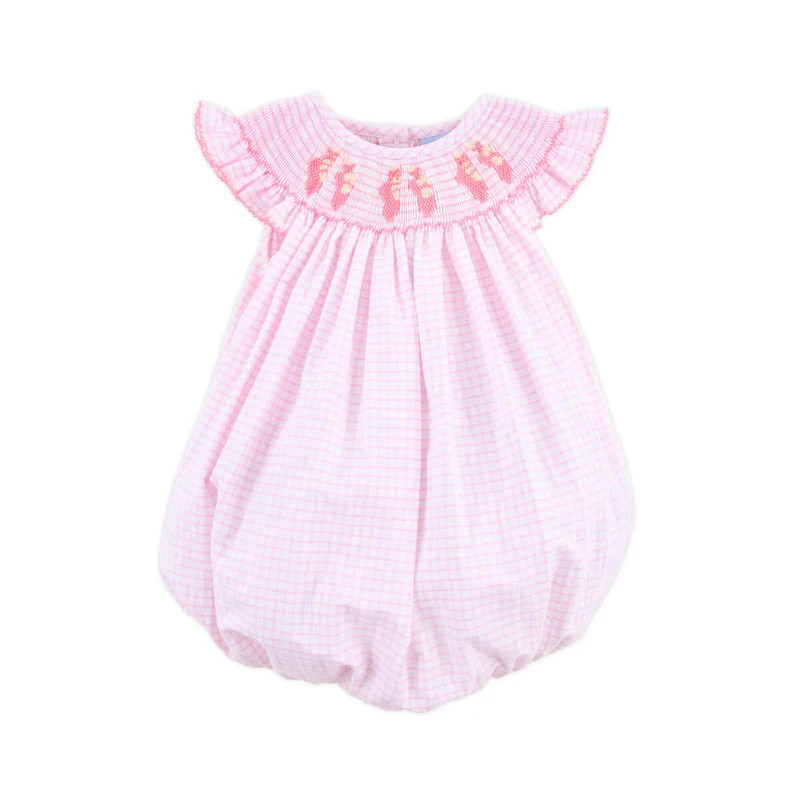 Ballet Smocked Pink Windowpane Angel Sleeve Bubble | Classic Whimsy