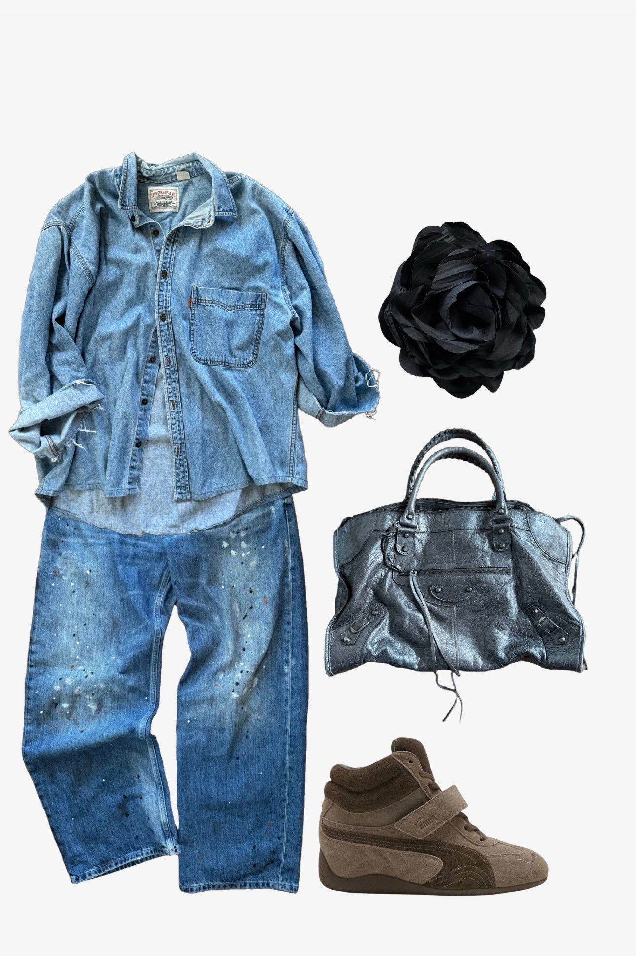 I bought this vintage Levi’s shirt with the cuffs already cut off which makes it easier than always cuffing. 
The shirt, bag, and brooch are vintage/preloved  

#LTKOver40 #LTKSeasonal #LTKootd