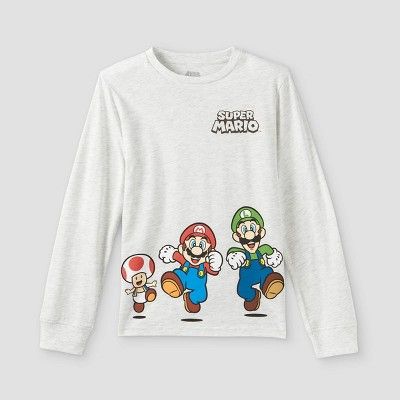 Boys' Nintendo Super Mario Long Sleeve Graphic T-Shirt - Beige | Target