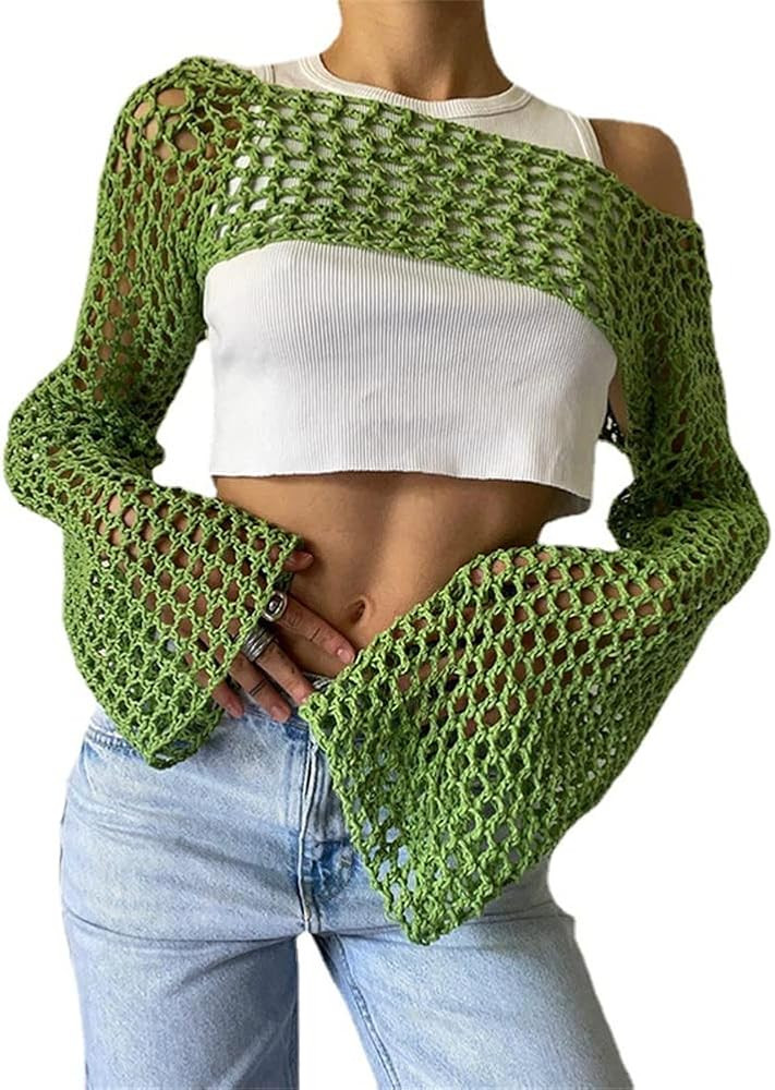 KEOMUD Women Crochet Tops Y2K Hollow Knit Bolero Shrug | Amazon (US)