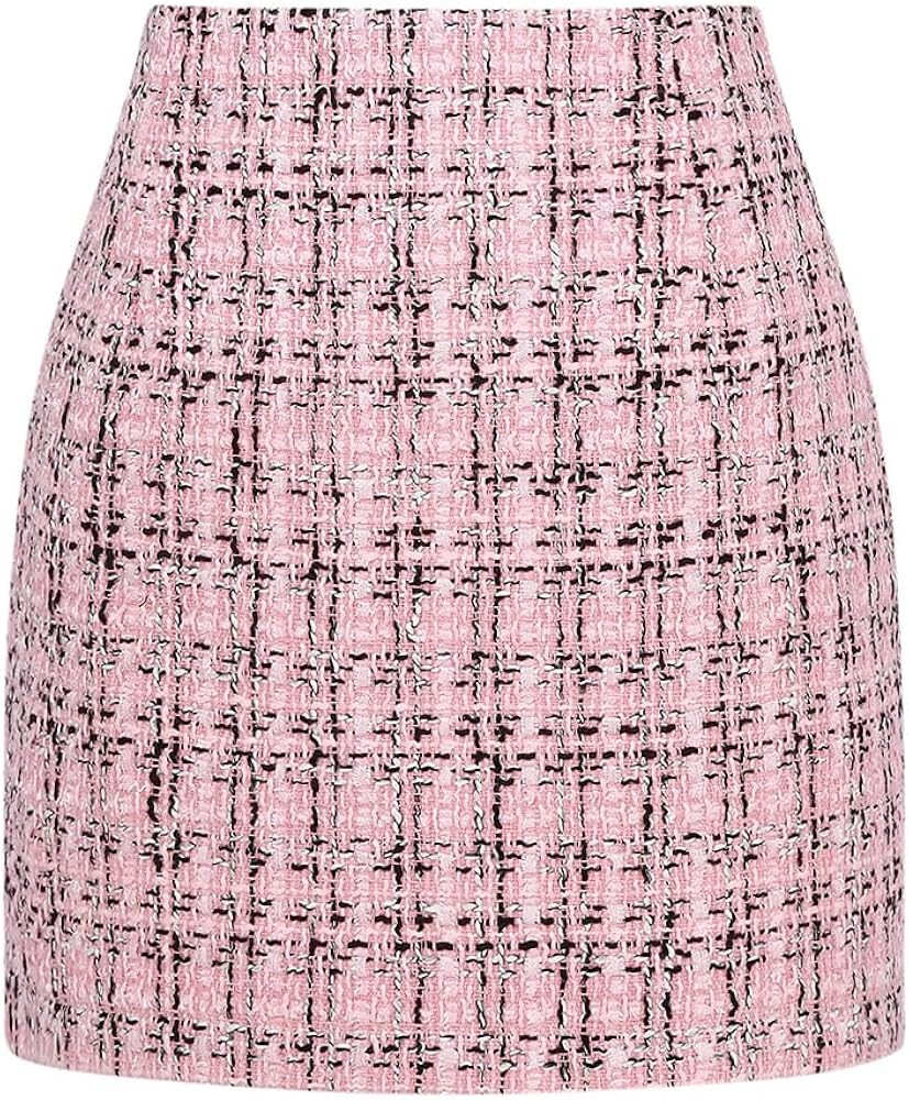 Kinghua Womens Wool Plaid Mini Skirt Fall Winter High Waisted Bodycon Pencil Skirt | Amazon (US)