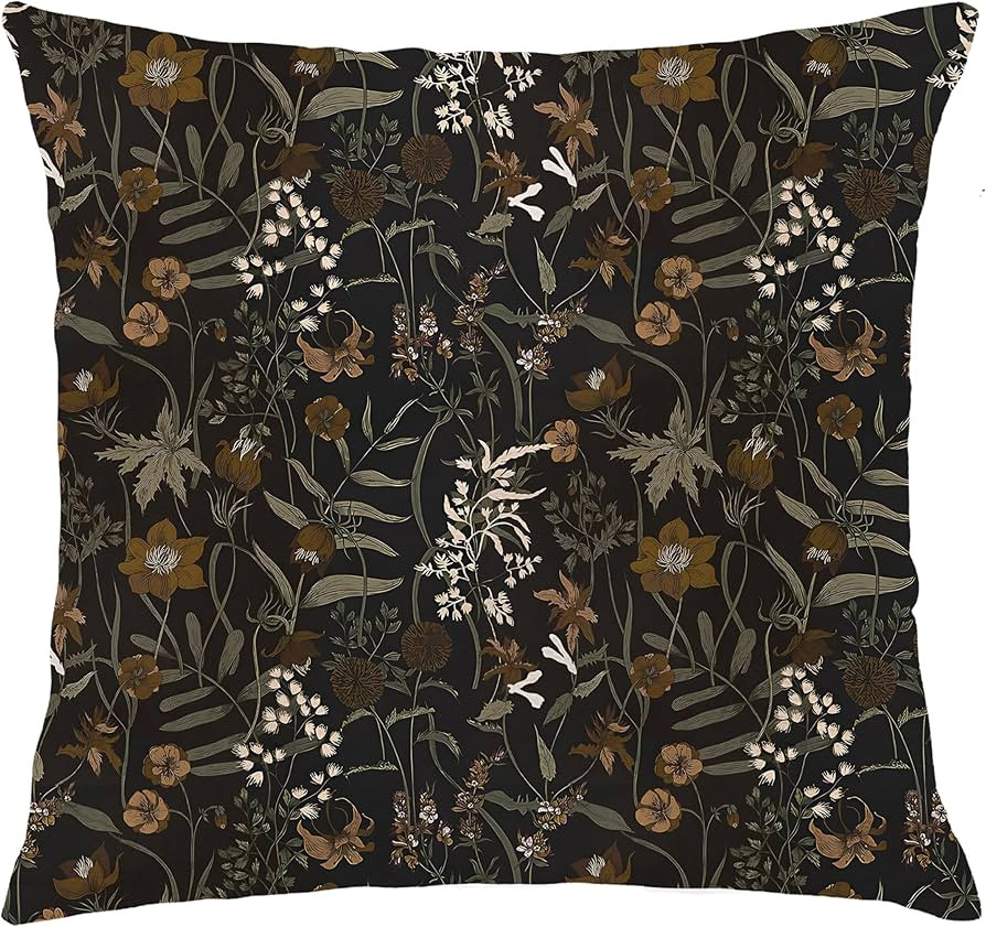 Moody Vintage Floral Botanical Pillow Covers 18x18, Flower Floral Room Decor, Retro Dark Cottagec... | Amazon (US)