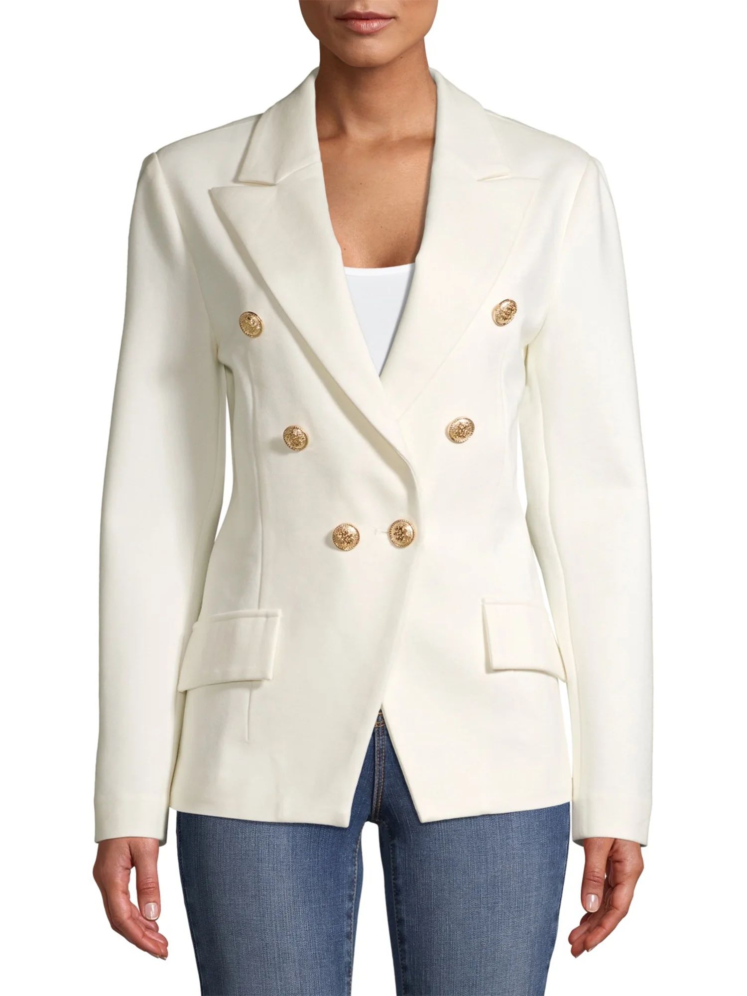 Attitude Unknown Women's Metallic Button Blazer - Walmart.com | Walmart (US)