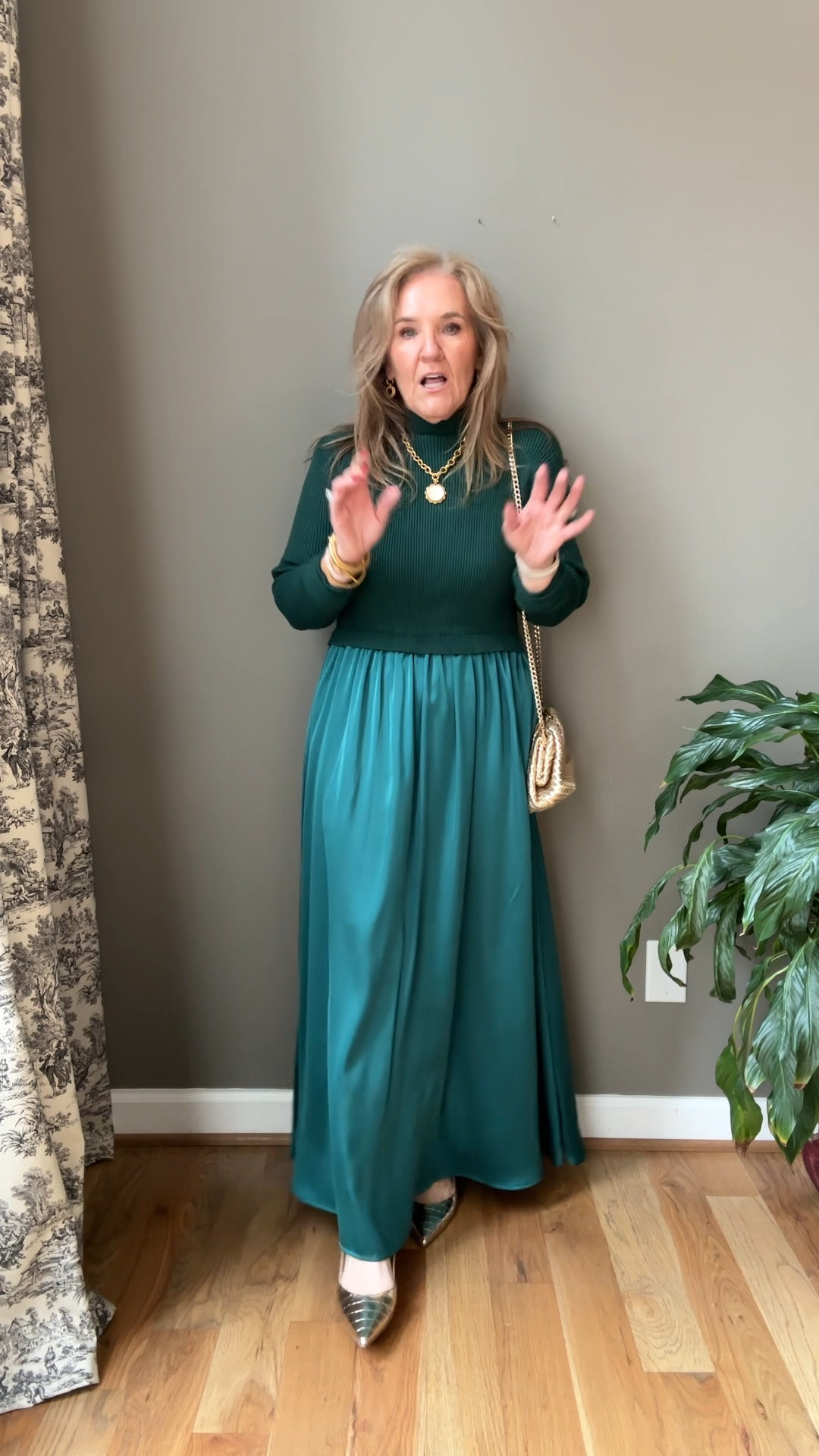 Amazon dress that’s inspired by an Anthropologie dress. I’m wearing a large. If you like turtlenecks you’ll like this mock neck. If you don’t? Well it’s not for you! Ass a gold bag and shoes for a fall wedding guest dress or a holiday party or Christmas dress. 

Lovely. Leaves you a budget for the necklace  

Amazon fashion 

#LTKOver40 #LTKxPrimeDay #LTKHoliday