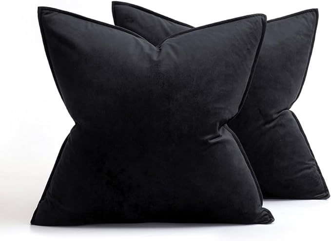 MIULEE Pack of 2 Decorative Velvet Throw Pillow Cover Soft Black Pillow Cover Soild Square Cushio... | Amazon (US)