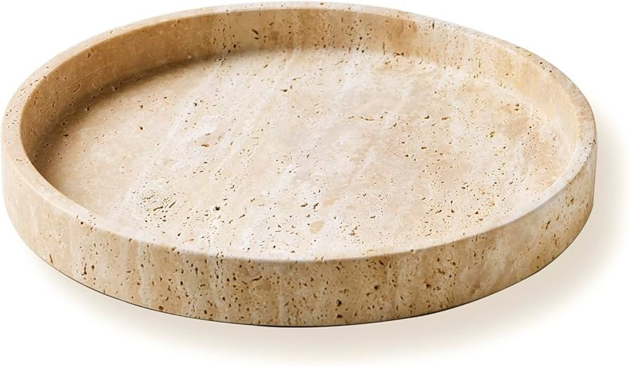 Natural Travertine Marble Vanity Tray for Bathroom,Kitchen, Dresser, Counter, Home Decor Round St... | Amazon (US)
