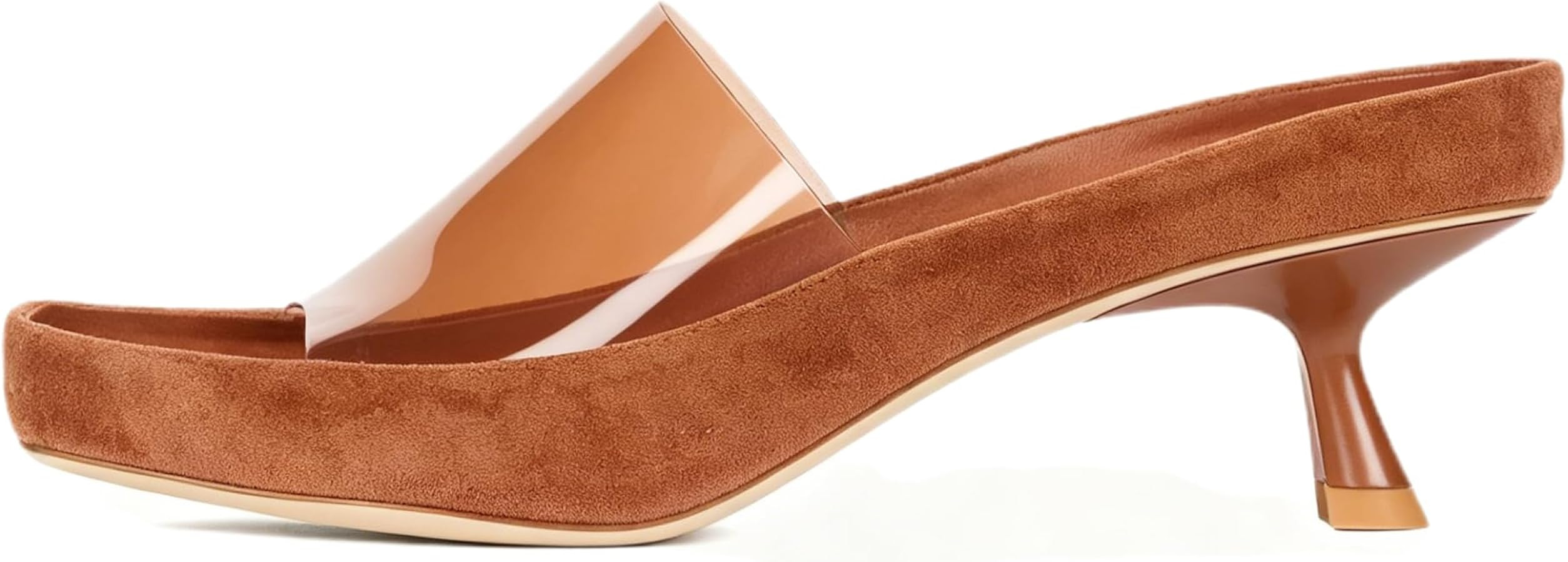 Clear Jelly Kitten Heels for Women Square Toe Transparent Slide Sandals Slip On 2" Low Heel Beach... | Amazon (US)