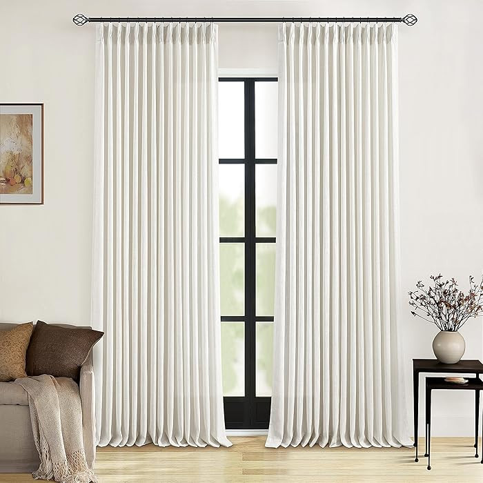 Natural Linen Pinch Pleated Curtains 120 Inches Long for Living Room Pleated Drapes Hooks Back Ta... | Amazon (US)
