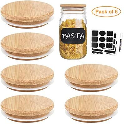 Bamboo Mason Jar Lids Wide Mouth Storage Canning Jar Lids, 6 Pack Lids for Wide Mouth Mason Jar | Amazon (US)