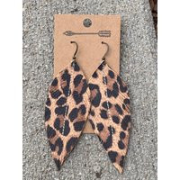 Leopard Leather Feather Earrings, Leopard Leather, Fringe, Jewelry, Boho Handmade Earrings | Etsy (US)