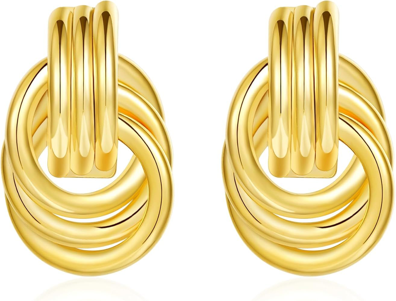 Apsvo Chunky Gold Earrings For Women, Gold Knot Geometric Dangle Earrings Trendy | Amazon (US)