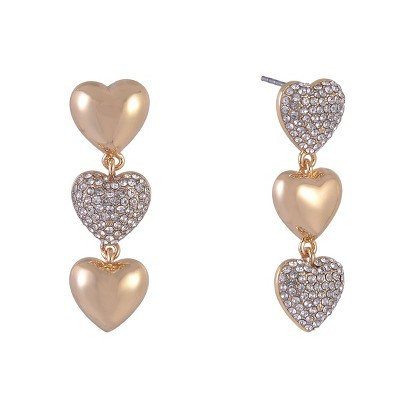Hallmark Linear Gold Tone Heart Earrings with Pave Stones | Target