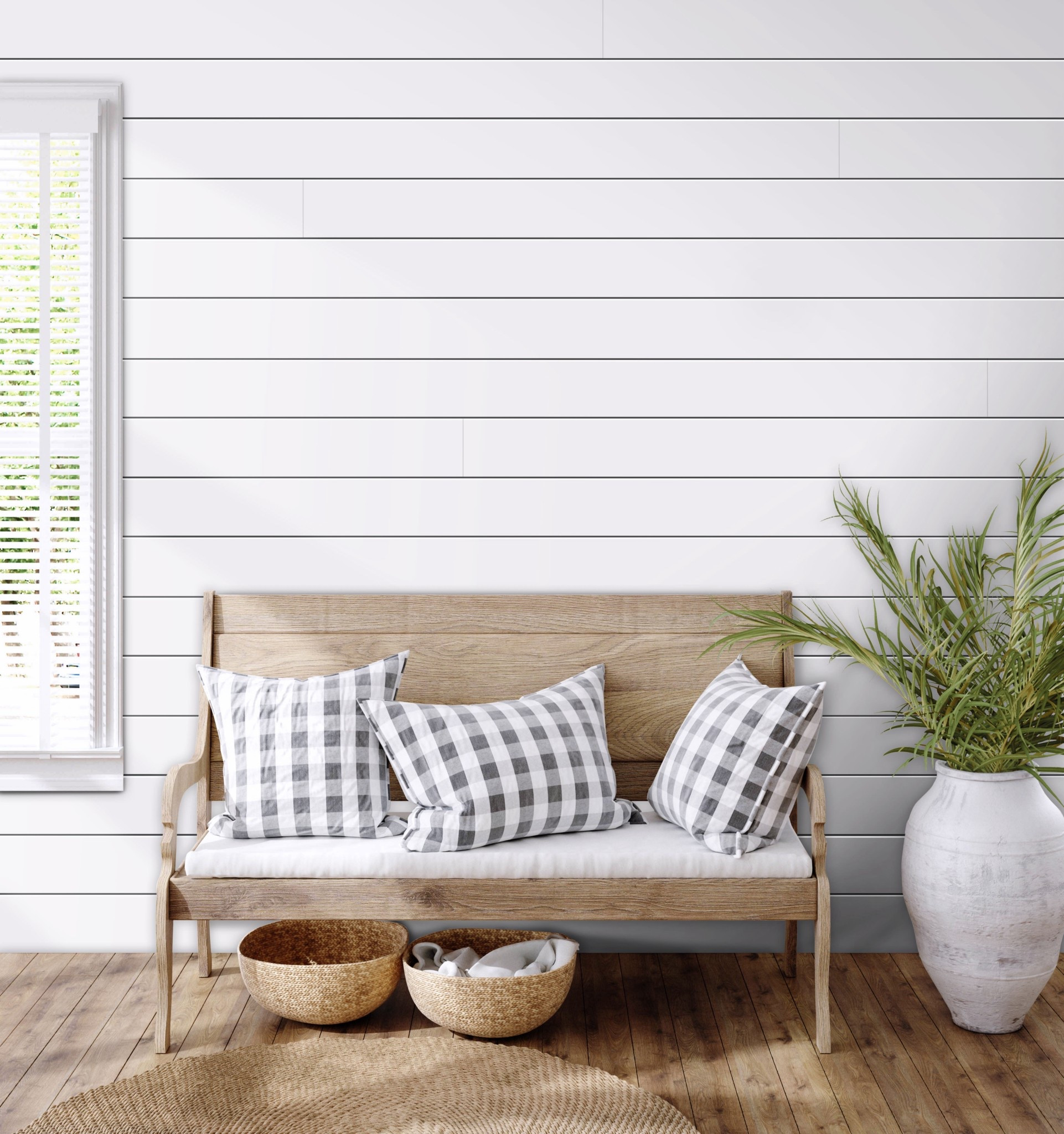 Entry way decor / Shiplap wall / wood bench

#LTKHome