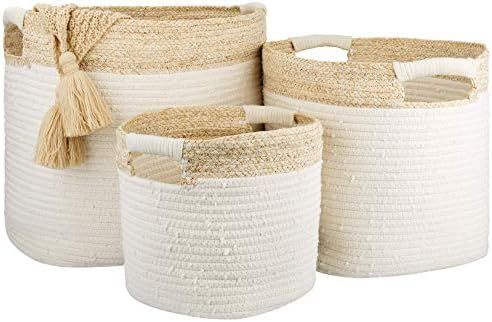 LA JOLIE MUSE Cotton Rope Storage Baskets with Corn Skin Detailing, Multipurpose Laundry Basket S... | Amazon (US)