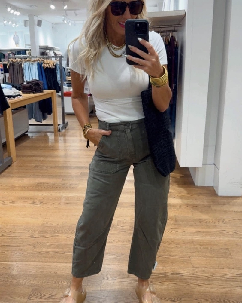 Okay, I’m a little bit OBSESSED with these olive cargo pants from Gap! 😍💚
I’m normally a size 3/26 in boutique denim, but I’m wearing a size 6 in these. If I wanted an even baggier, more relaxed fit, I could have gone with an 8. Gap sizing is kind of all over the place right now—I tried everything from a 26 to a 28—so don’t let the number bother you! Try on a few sizes and choose the fit you love. 👏
I styled them with a fitted baby tee to balance out the relaxed cargo fit—and these tees are currently on sale for only $15! 🙌 Such a cute, comfortable fall outfit!
The olive color is going fast, they do have other colors options for this style!! 
But if you’re looking for olive styles I added a few to shop.

#LTKootd #LTKdayinmylife #LTKgrwm