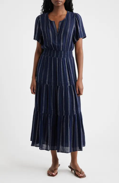 Rails Cannes Stripe Tiered Linen Blend Dress in Marina Stripe at Nordstrom, Size Xx-Small | Nordstrom